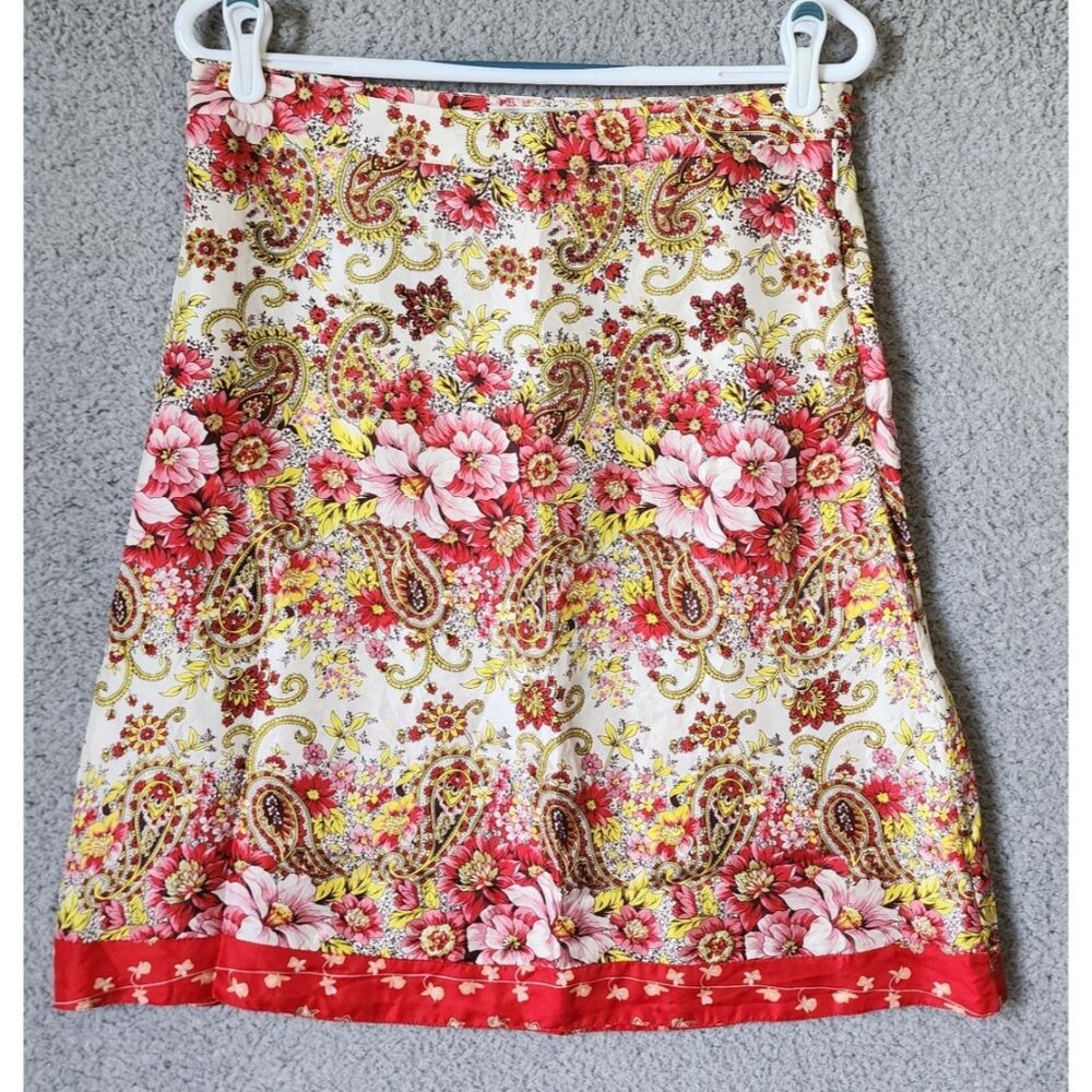 Vtg Y2K Old Navy Women's Size 6 100% Silk Knee Length Skirt Multicolor Floral